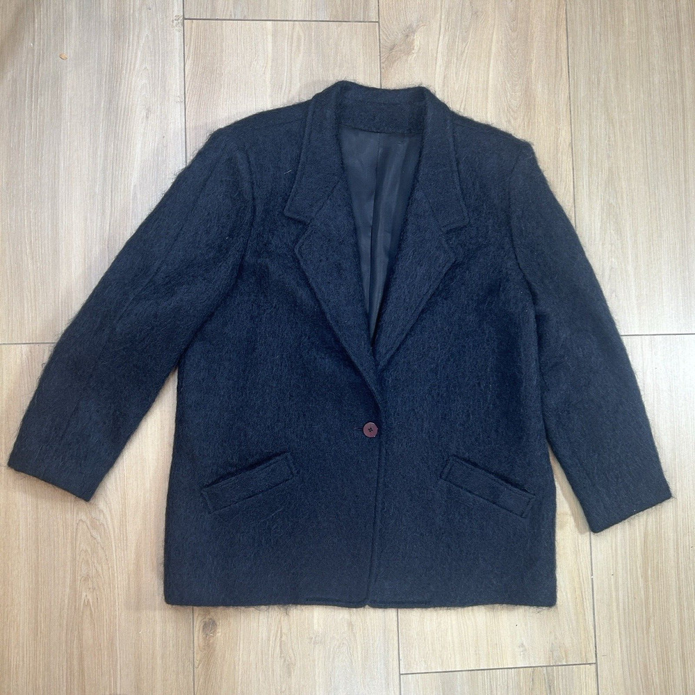 Vintange Lombardi Classic Sportswear Mohair Wool Lined Blazer Jacket Sz 16 Black